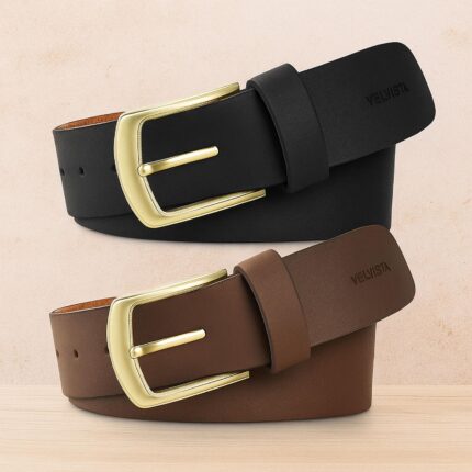 Stylish Handcrafted Men's Leather Belt - Black & Brown with Brass Buckle