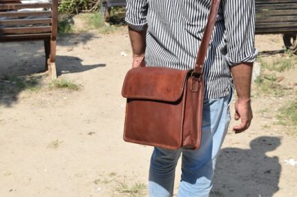 Handmade Leather Messenger Bag: Laptop Satchel, Crossbody Travel Bag