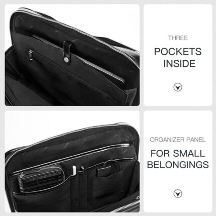 Crocodile Embossed Leather Laptop Bag: Full Grain Leather Briefcase