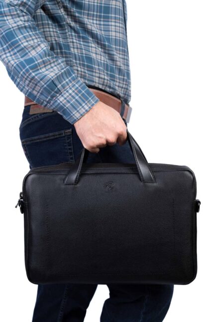Handmade Leather Briefcase for Men: Leather Laptop Bag, Laptop Messenger Bag, Leather Satchel Shoulder Bag, Personalized Gift for Him Black