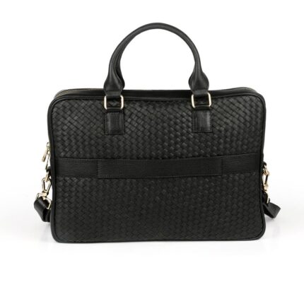 Handmade Woven Leather Laptop Bag: 16 inch Padded Briefcase