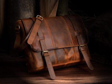 Vintage Leather Messenger Bag Men Handmade 18 inch Personalized Gift Office Laptop Bag
