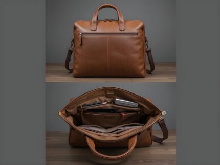 Handmade Full-Grain Leather Briefcase: Vintage Laptop Messenger Bag