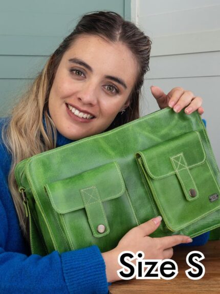Handmade Green Leather Bag, Work Bag for Women Crossbody purse for School, Laptop Bag Lime Green Messenger Bag, Vintage Satchel Bag
