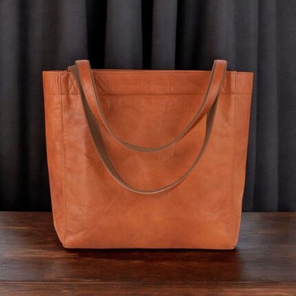 Personalized Leather Tote Bag Women • Large Laptop Work Purse • Full Grain Shoulder Shopper Bag with Crossbody Strap • Custom Gift for Her