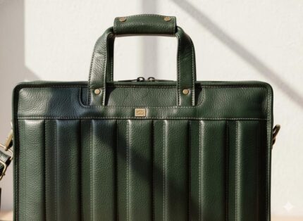 Luxury Men’s Green Full-Grain Leather Work Briefcase | 14–15.6" Laptop Compatible | Stylish Office & Travel Bag with Trolley Sleeve